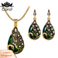 Carat 3Pcs Rhinestone Earrings Jewelry  Gemstone Peacock Pendant Fashion Necklace. 