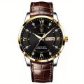 Waterproof Luminous Calendar PU Leather Men Watch, Trendy Quartz Watches For Men. 