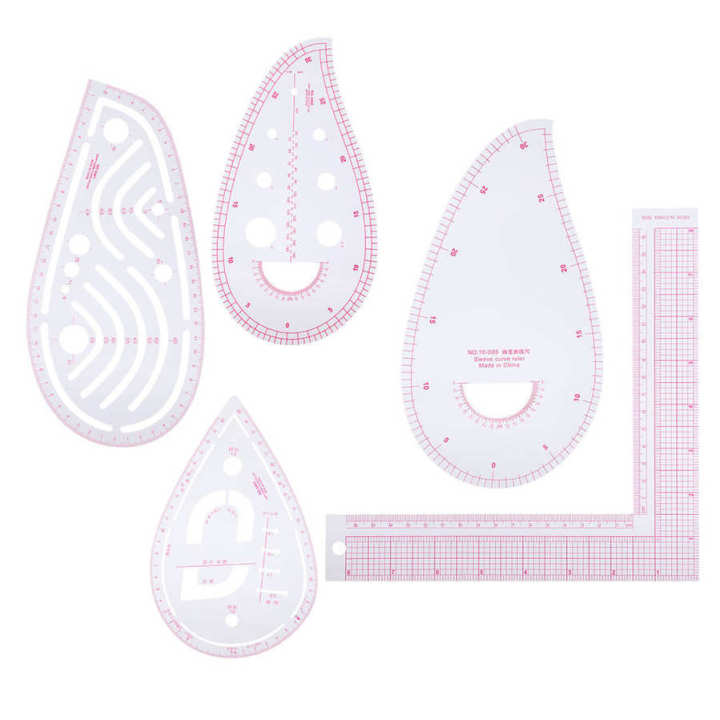 Multi‑Function Curve Ruler 5Pcs Set Built‑in Scale L‑Shaped Clothing ...