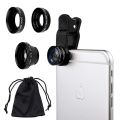3 in 1 Wide Angle Fisheye Lens and Clip Macro Camera Sets For Mobile Phone Super Wide-Angle + Macro Ultra HD Generic Camera Lens.