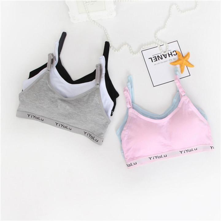 5pcs/Lot Cotton Baby Girls Bras Solid Color Young Girls Underwear For Sport Wireless Small Training Puberty Bras Undergarment