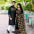 Occasional Dress/Couple Set/Matching Dress/Traditionally Dress/Sari And Panjabi- Block Print Saree & Panjabi - Sari - Saree - শাড়ি. 