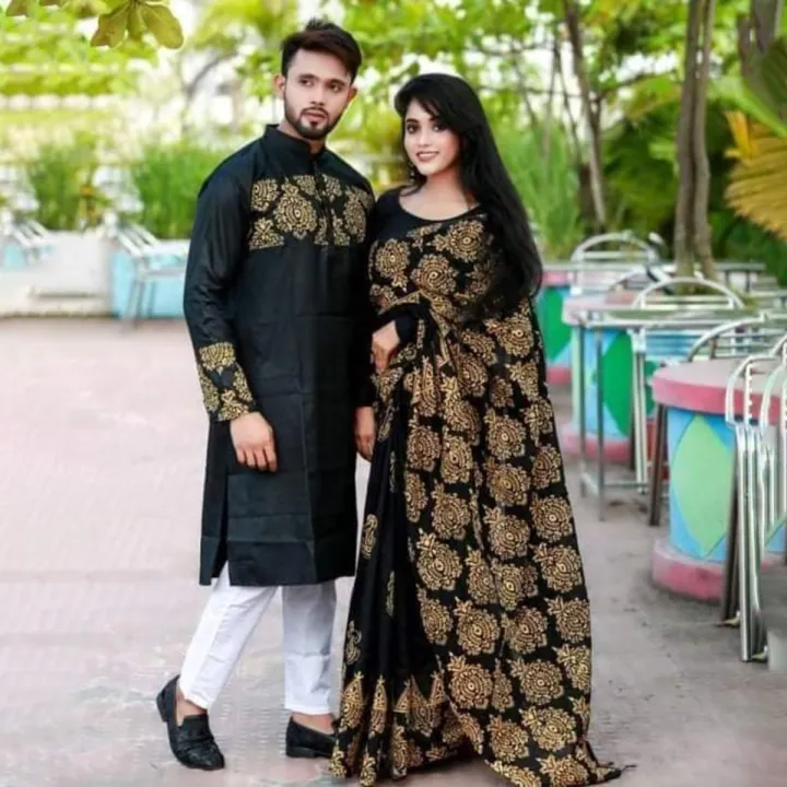 Occasional%20Dress/Couple%20Set/Matching%20Dress/Traditionally%20Dress/Sari%20And%20Panjabi-%20Block%20Print%20Saree%20&%20Panjabi%20-%20Sari%20-%20Saree%20-%20%E0%A6%B6%E0%A6%BE%E0%A7%9C%E0%A6%BF%20-%20Image%202