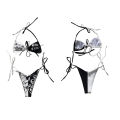 Women's Two-Piece Bikini, Patchwork Color Tie-Up Letter Pattern Bra + Printing Panties Split Swimsuit. 