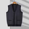 Autumn and Winter Men's New Vest Thickened Vertical Stripes Jacquard Cardigan Vest Casual Simple Men's Knitted Vest. 