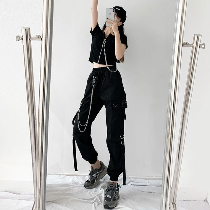 2023%20Spring%20Summer%20Cargo%20Women's%20Pants%20Punk%20Black%20Female%20Joggers%20Streetwear%20Harem%20Ankle-Length%20Trousers%20with%20chain%20-%20Image%204