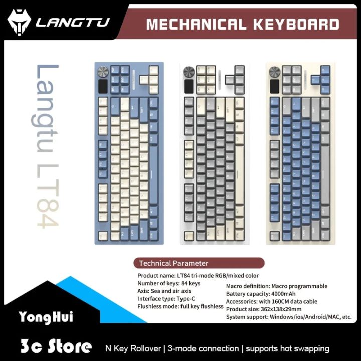 Langtu LT84 Pro Series 3-mode Connect Sandwich Structure Hot-swap Mechanical Keyboard Diy Smart Screen RGB Light Gaming Keyboard