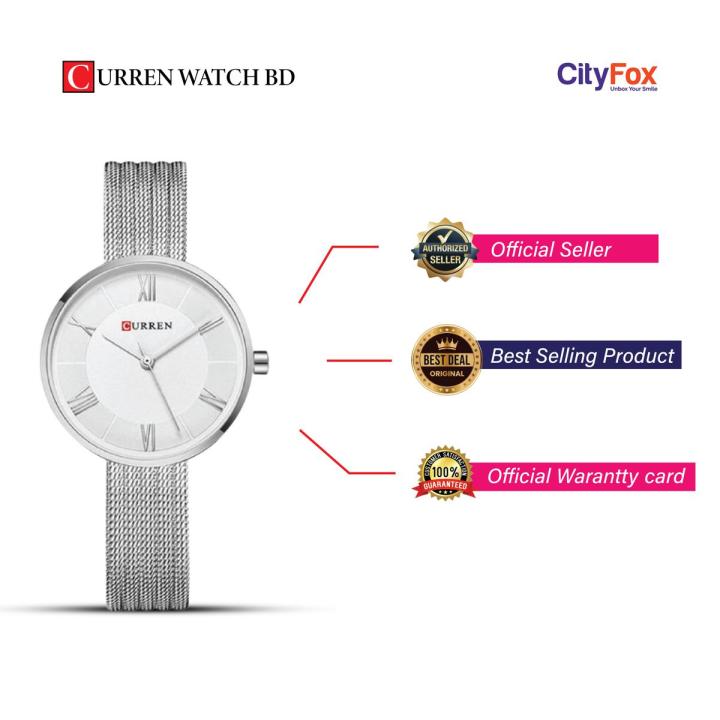 CURREN 9020 Silver Mesh Stainless Steel Analog Watch For Women - Silver