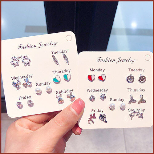 6%20Pairs%20One%20Week%20Stud%20Earrings%20Sweet%20Korean%20Style%20Earrings%20Set%20For%20Women%20Girls%20Jewely%20Gift%20-%20Image%204