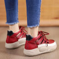 Authentic Leather Hollow out High-Top Flat Casual Sneakers Thick Bottom Wear-Resistant Soft Bottom White Shoes Summer Sandal Boots Breathable.