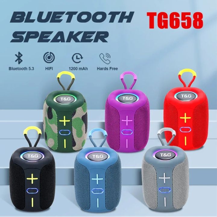 T G TG658 Portable Bluetooth Speaker Wireless Speakers TWS 1200mAh Waterproof Mini Bass Column AUX TF BT Loudspeaker Soundbar