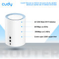 Cudy M1200 (2-pack) AC1200 Dual Band Whole Home Wi-Fi Mesh System - 867Mbps on 5GHz and 300Mbps on 2.4GHz - MU-MIMO - 2 Internal Antennas - White.