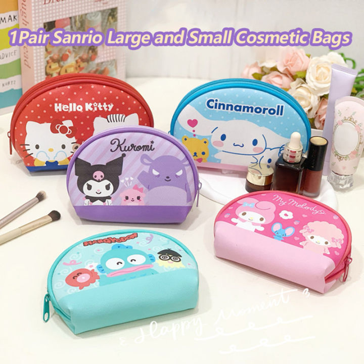 2Pcs Sanrio Makeup Bag Kawaii Hello Kitty Kuromi Melody Coin Purse