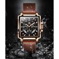 OLEVS 9919 Square Fashion Watches for Men Chronograph Waterproof Leather Wrist Watch - Watch For Men.