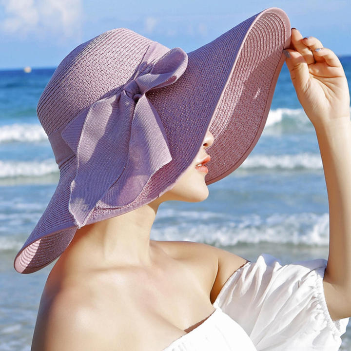 Summer%20Women%20Straw%20Hat%20Bowknot%20Wide%20Brim%20Floppy%20Panama%20Hats%20Female%20Lady%20Outdoor%20Foldable%20Beach%20Sun%20Cap%20Uv%20Protection%20Hats%20-%20Image%202