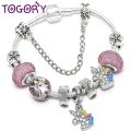 TOGORY Dropshipping Pink Lovely Animal Pendant Beads Charm Bracelets For Women Kids Cartoon Style Brand Bracelets Children Girls.