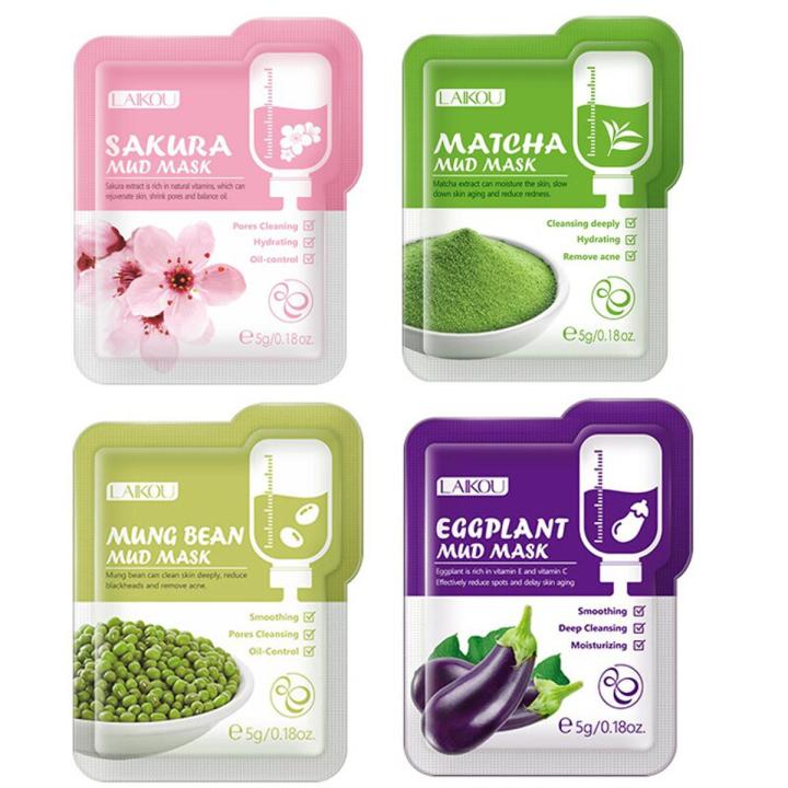 Laikou Eggplant /Mung Bean/Sakura / Matcha Mud Mask- 5GM (Combo 4pcs)