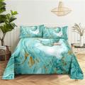 Marble Gold Bedding Sheet Home Digital Printing Polyester Bed Flat Sheet With Pillowcase Print Bed Sheet. 