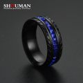 SHOUMAN Black 8mm Wheel Shape Luxury Blue Zircon Titanium Steel Wedding Band Ring for Men Women Lover Wedding Charm Jewelry BruberryBe.