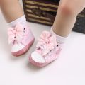 Pink Baby Shoes Princess Fashion Sneakers Infant Toddler Soft sole Anti Slip First Walkers 0-1 year old baby Christening Shoes.