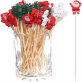 50Pcs Christmas Bamboo Food Picks Toothpicks Santa Dessert Buffet Fruit Salad Christmas Decoration New Year Xmas Party Supplies.