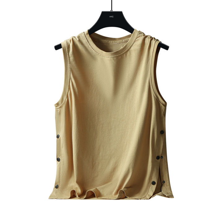 2024%20New%20Minimalist%20Fashion%20Brand%20Summer%20Solid%20Round%20Neck%20Men's%20Tank%20Top%20Double%20Bonded%20Versatile%20Casual%20Loose%20Sleepless%20T-shirt%20-%20Image%202