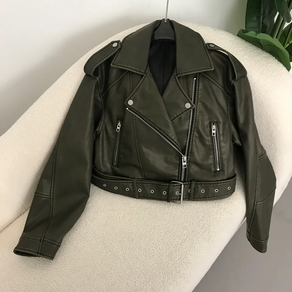 New Spring Woman Faux Leather Jacket Chic Vintage American