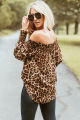 Women Long Sleeve Leopard Print Shirt Casual Loose Tee Tunic Tops Autumn.