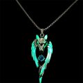 Creative Luminous Wolf Head Pendant Necklace for Men Fashion Cool Fluorescent Arctic Wolf King Totem Hip Hop Chain Party Gift. 