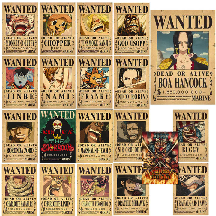 Anime Luffy Wanted Bounty Kraft Paper Poster Decorative Painting Wall ...