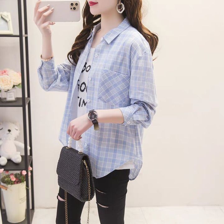 Cotton%20Plaid%20Long%20Sleeve%20Shirt%20Women's%20Spring%20and%20Summer%20Korean%20New%20Loose%20Top%20Outerwear%20Sun%20Protection%20Clothing%20Thin%20Shirt%20Coat%20-%20Image%203