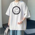 Short SleeveTT-shirt Men plus-Sized XL Mens Summer Fashion Cropped Sleeve Hong Kong Style LooseinsCouple Clothes T-shirt.