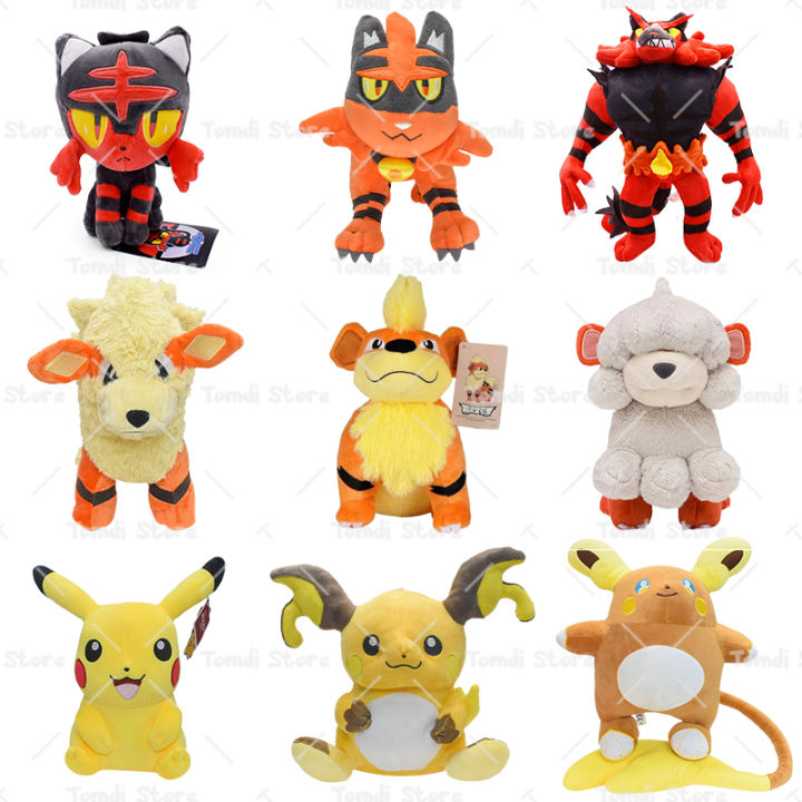 Pokemon Evolution Plush Hisuian Growlithe Arcanine Growlithe Raichu Pikachu Incineroar Torracat Litten Stuffed Toys for Girls