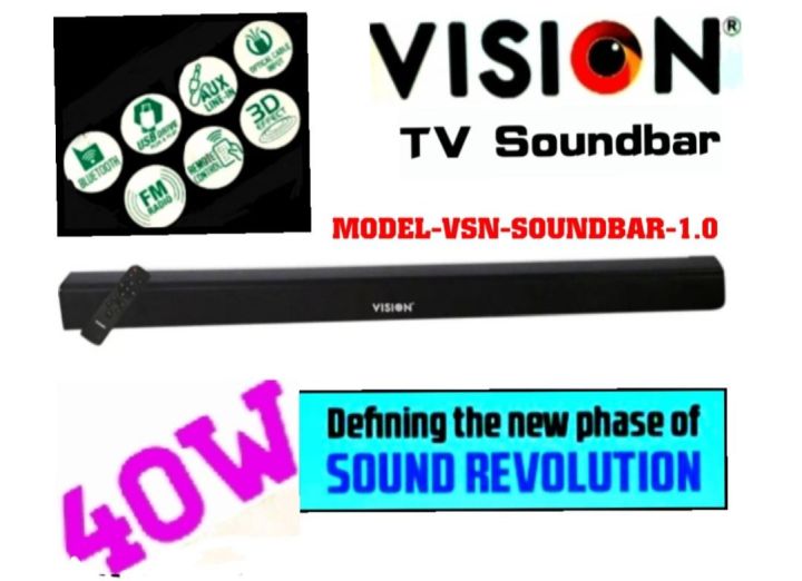 Vision Sound Bar Vsn-01 - Upgrade Audio Experience With Vision'S Sleek And Powerful Soundbar Model VSN-01 (32" Long)