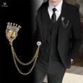 Men's Crown Brooch Pins Hanging Chain Brooch Jewelry Breast Pins Fashion Suit Pin Suit Stud Lapel Pin for Boyfriend Career Suit Hat Coat Tie.