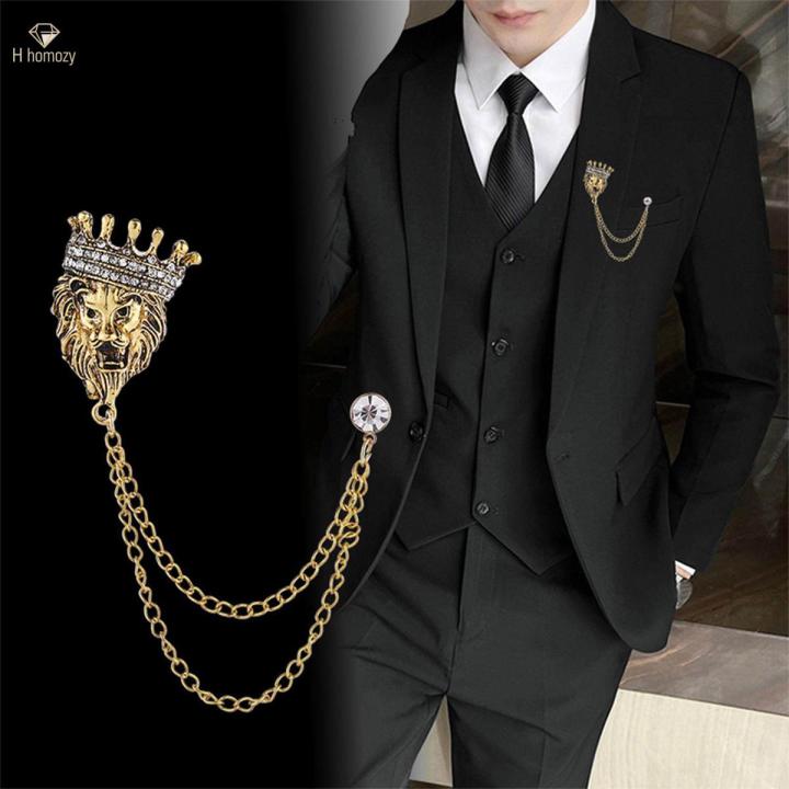 Men's Crown Brooch Pins Hanging Chain Brooch Jewelry Breast Pins Fashion Suit Pin Suit Stud Lapel Pin for Boyfriend Career Suit Hat Coat Tie