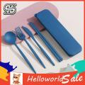 HelloWorld Tableware Set Eco-friendly BPA Free Spoon Fork Cutter Chopsticks Cutlery Set.
