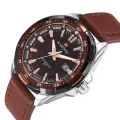 Naviforce belt male table army table imported from Japan quartz watch foreign trade watch calendar (Dark red). 
