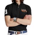 RL Men's  Triple Pony Embroidered Polo Shirt- Black. 