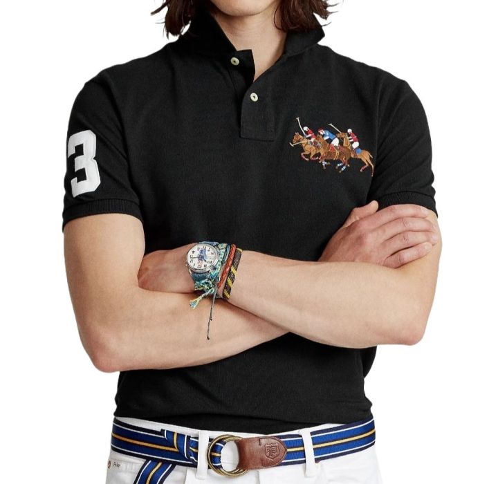 RL%20Men's%20%20Triple%20Pony%20Embroidered%20Polo%20Shirt-%20Black%20-%20Image%203