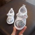 Spring Princess Sport Shoes For Girls Korean Style Sequins Bow Fashion Footwear Soft-soled Toddler Shoes For Baby Girls Sneakers.