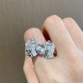 Gradient Love Moonstone Ring Tin Foil Texture Silver Bow Adjustable Ring Niche Heart Shaped Open Ring.