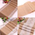 OIMG 30X275Cm Vintage Lace Jute Table Runner Burlap Party Wedding Festival Decoration Chair Runner. 