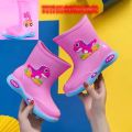 Baby Shoes Children's Shoes Boys and Girls Rain Boots with Cartoon Design Warm and Anti-Slip Perfect for Rainy Days.