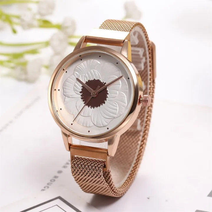 Fashion%203D%20Flower%20Alloy%20Flower%20Milan%20Mesh%20Belt%20Magnetic%20Buckle%20Quartz%20Watch%20Women's%20Casual%20Fashion%20Watch%20-%20Image%203