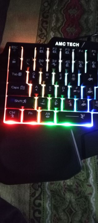 One Hand RGB Gaming Keyboard USB Wired Rainbow Letters Glow Single Hand Mechanical Feeling Keyboard with Wrist Rest Support, Gaming Keyboard Set for Game