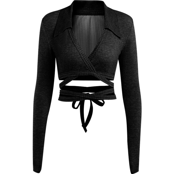 Women's%20Long%20Sleeve%20Crop%20Tops,%20Solid%20Color%20Knit%20Ribbed%20Deep%20V-Neck%20Cross%20Strappy%20Show%20Navel%20Knitwear%20-%20Image%202