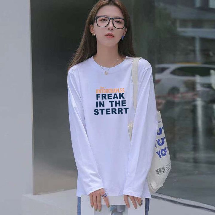 100%25%20Pure%20Cotton%202021%20Autumn%20and%20Winter%20New%20Fleece-lined%20Thick%20Long%20Sleeve%20T%20Women's%20Korean-Style%20Loose%20Bottoming%20Shirt%20ins%20Tide%20-%20Image%202