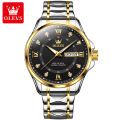 (1 Year Warranty) OLEVS Men's Original Waterproof Watch Gold Watch Quartz Stainless Steel Strap Calendar Luminous Business Style 2906. 