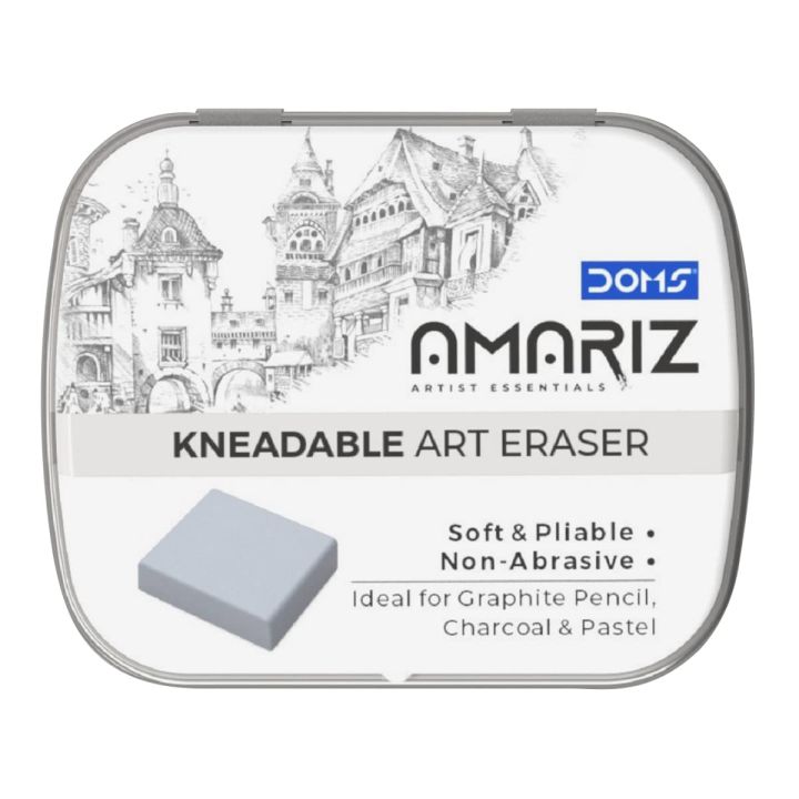 Doms Artist Essentials Amriz Kneadable Art Eraser | Ideal For Graphite Pencil, Charcoal & Pastel | Soft & Pliable | Perfect For Professional & Amateur Artists | Grey,